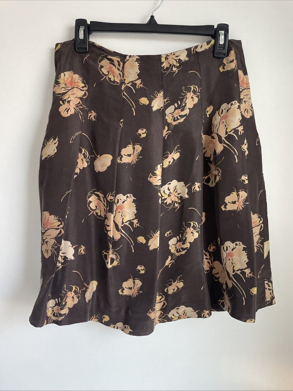 Banana Republic Pleated Brown Floral Silk Skirt Size 6 S16
